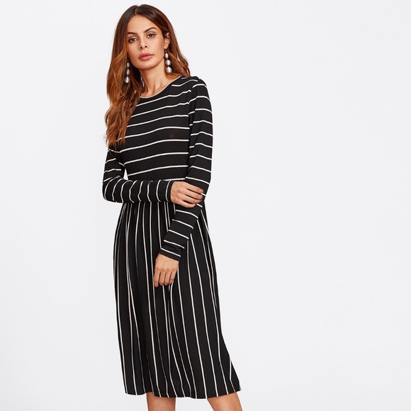 🎉 HP 🎉 Mixed Striped Tee Midi Dress L - Picture 2 of 4